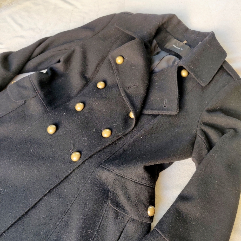 Tahari Courtney Military Wool Blend Peacoat - Picture 3 of 11